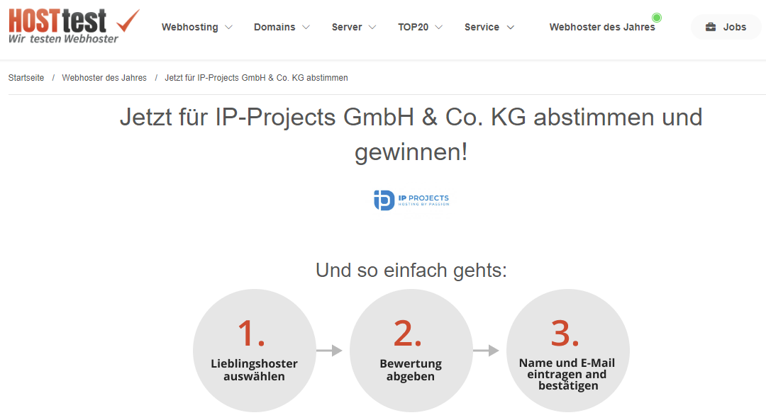 Jetzt abstimmen: IP-Projects wieder als bester Webhoster nominiert!