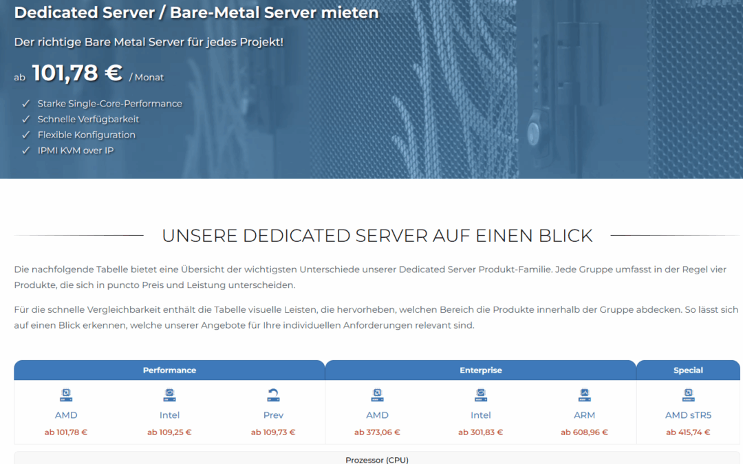 Dedicated Server Produktportfolio Erneuerung